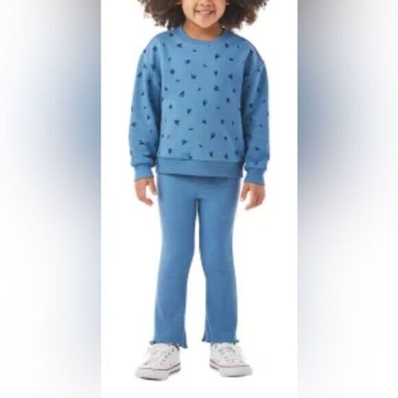 NWT Members Mark Girls Blue 2 Piece Long Sleeve and Ruffle Pants - Size 2T - Picture 1 of 8